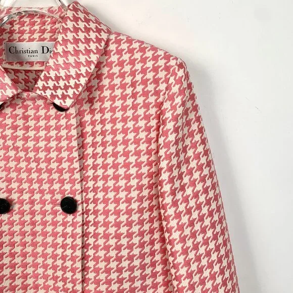 Christian Dior Womens Pink & White Houndstooth Double-Breasted Jacket